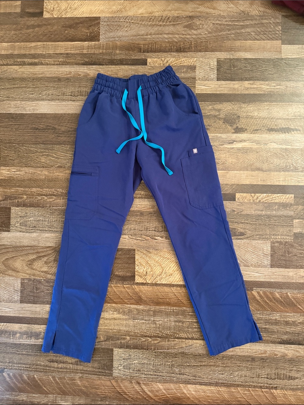 Figs Blue Cargo Joggers with Teal Drawcord